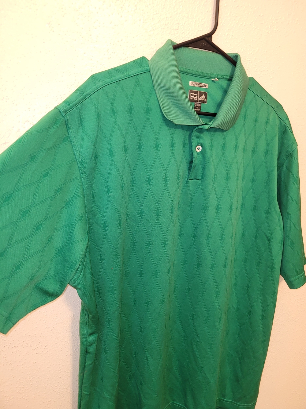 adidas ClimaCool Men's XL Green Diamond Jacquard Golf Polo Y2K - Picture 3 of 7